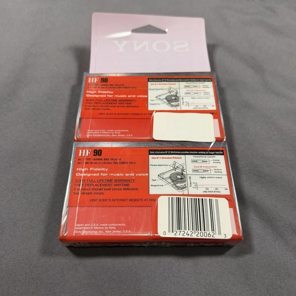 Sony Cassette Tapes Hi-Fi Normal Bias 90 Minutes 2 Pack Blank‎ Audio New Sealed